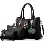Schwarze Elegante Handtaschen Sets aus Glattleder für Damen 