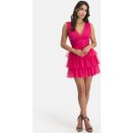 Pinke Unifarbene Elegante Ärmellose Nicowa Mini V-Ausschnitt Kurze Cocktailkleider aus Polyester für Damen Größe M für Partys für den für den Sommer 