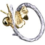 NicoWerk Damen Silberring aus 925 Sterling Silber - Verstellbar mit vergoldeter Schnecke und Ginkgoblatt - Edler Damenring – Geschenkbox - SRI259