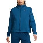 Blaue Wasserdichte Nike Regenjacken mit Reißverschluss mit Kapuze für Damen 