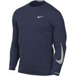 Dunkelblaue Langärmelige Nike Flash Rundhals-Ausschnitt Herrenlongsleeves & Herrenlangarmshirts aus Polyester Größe M 
