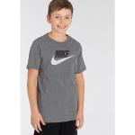 Graue Melierte Sportliche Kurzärmelige Nike Rundhals-Ausschnitt Kinder T-Shirts aus Baumwolle für Jungen Größe 170 