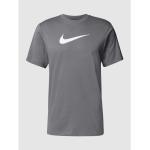 Dunkelgraue Unifarbene Nike T-Shirts mit Galonstreifen aus Baumwolle für Herren Größe M 