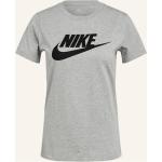 Hellgraue Melierte Nike Essentials T-Shirts aus Baumwolle für Damen Größe S 