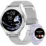 Reduzierte Silberne Wasserdichte Smartwatches aus Edelstahl mit Touchscreen-Zifferblatt mit Anruf-Funktion mit Bluetooth mit Schrittzähler für Damen 