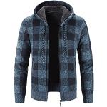 Hellblaue Karo Langärmelige Rundhals-Ausschnitt Herrensweatshirts mit Reißverschluss aus Baumwollmischung mit Kapuze Größe L für den für den Herbst 