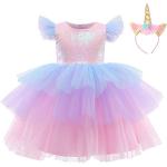 NNJXD Einhorn Kleid Pailletten Party Cosplay Kostüm Größe(150) 9-10 Jahre 744 Rosa-A