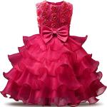 NNJXD Mädchen Kleid Kinder Rüschen Spitze Party Brautkleider Größe(110) 3-4 Jahre Blumen Rose