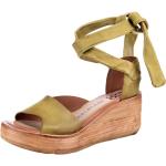 Khakifarbene Elegante A.S.98 Plateauabsatz Sandaletten mit Riemchen in Breitweite aus Rindsleder für den für den Sommer 