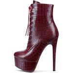 Burgundfarbene High Heel Stiefeletten & High Heel Boots mit Reißverschluss in Normalweite rutschfest für Damen Größe 45 