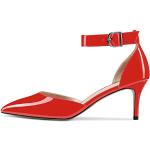 Rote Lack-Optik Sexy Spitze High Heels & Stiletto-Pumps mit Riemchen aus Lackleder rutschfest für Damen Größe 35 mit Absatzhöhe 5cm bis 7cm 