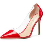 Rote Lack-Optik Sexy Spitze High Heels & Stiletto-Pumps durchsichtig in Normalweite aus Lackleder rutschfest für Damen Größe 44 mit Absatzhöhe über 9cm 
