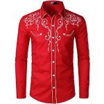 Rote Bestickte Langärmelige Nobrand Herrenlangarmhemden mit Knopf aus Polyester Größe XXL 
