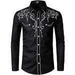 Schwarze Bestickte Langärmelige Nobrand Herrenlangarmhemden aus Polyester Größe XL 