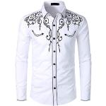 Weiße Bestickte Langärmelige Nobrand Herrenlangarmhemden mit Knopf aus Polyester Größe S 