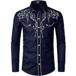 Marineblaue Bestickte Langärmelige Nobrand T-Shirts aus Polyester für Herren Größe XL 