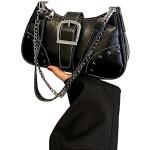 Schwarze Vintage Kleine Handtaschen mit Nieten mit Reißverschluss aus Leder für Damen 