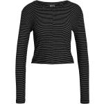 Schwarze Gestreifte Rundhals-Ausschnitt T-Shirts für Damen Größe M 