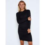 Schwarze Langärmelige Noisy May Mini Rundhals-Ausschnitt Shirtkleider aus Baumwollmischung für Damen Größe L 