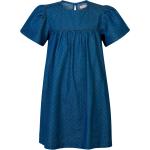 Blaue Kinderjeanskleider mit Knopf aus Baumwolle Größe 128 