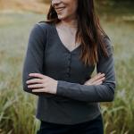 Anthrazitfarbene Langärmelige Nordlicht Bio Nachhaltige Henleykragen Rippshirts mit Knopf aus Baumwolle enganliegend für Damen Größe XS 