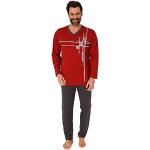 Normann Eleganter Herren Schlafanzug Langarm Pyjama mit Frontprint – auch in Übergrössen, Farbe:rot, Größe:54