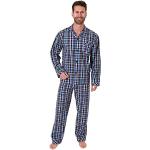 Normann Gewebter Herren Pyjama, durchknöpfbarer Schlafanzug mit Streifen, Farbe:blau1, Größe:48