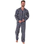 Normann Gewebter Herren Pyjama, durchknöpfbarer Schlafanzug mit Streifen, Farbe:blau, Größe:58