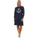 Marineblaue Motiv Maritime Langärmelige Normann Damennachthemden aus Baumwolle 
