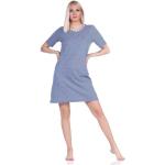 Hellblaue Gestreifte Elegante Kurzärmelige Normann Damennachthemden aus Baumwolle 