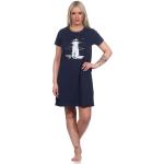 Marineblaue Motiv Maritime Kurzärmelige Normann Damennachthemden mit Leuchtturm-Motiv aus Baumwolle 