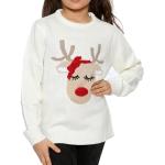 Beige Elegante Kinderweihnachtspullover mit Tiermotiv für Mädchen 