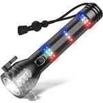 NPET Sonnenenergie-Taschenlampen-Auto-Taschenlampe USB aufladbare Tactical Multi-Funktions-Taschenlampe Notfall-Werkzeug mit Fenster-Unterbrecher Gurtschneider Kompass T10 Schwarz