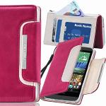numia HTC One Mini 2 Hülle, Handyhülle Handy Schutzhülle [Book-Style Handytasche mit Standfunktion und Kartenfach] Pu Leder Tasche für HTC One Mini 2 Case Cover [Pink-Weiss]