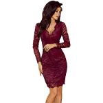 Numoco Kleid Minikleid Etuikleid Abendkleid Spitze figurbetont Lange Ärmel S-XL, Farbe:Bordeaux, Größe:40