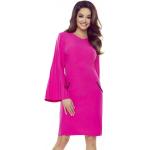 Fuchsiafarbene Unifarbene Business numoco Mini Rundhals-Ausschnitt Plisseekleider aus Polyester für Damen Größe M 