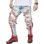 Rote Straight Leg Jeans mit Reißverschluss aus Baumwolle für Herren 