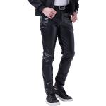 Schwarze Unifarbene Wasserdichte Herrenlederhosen mit Reißverschluss aus Leder Größe 3 XL für den für den Herbst 