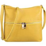 Gelbe Lederhandtaschen mit Reißverschluss aus Glattleder mit Handyfach für Damen 
