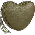 Olivgrüne Lederhandtaschen mit Reißverschluss aus Glattleder für Damen 