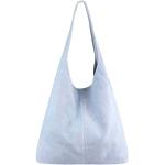 Hellblaue Lederhandtaschen mit Reißverschluss aus Glattleder für Damen 