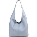 Hellblaue Lederhandtaschen mit Reißverschluss aus Glattleder für Damen 