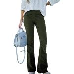 Reduzierte Grüne Unifarbene Vintage Atmungsaktive Palazzo-Hosen mit Reißverschluss aus Cord für Damen Größe M 