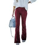 Reduzierte Bordeauxrote Unifarbene Vintage Atmungsaktive Palazzo-Hosen mit Reißverschluss aus Cord für Damen Größe S 