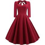 Reduzierte Rote Gepunktete Pin Up 3/4-ärmelige Audrey Hepburn Partykleider mit Puffärmeln mit Reißverschluss für Damen Größe L 