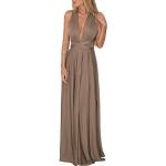 Braune Elegante Ärmellose Maxi V-Ausschnitt Abendkleider rückenfrei aus Chiffon für Damen Größe S für Brautjungfern für den für den Sommer 