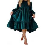 Dunkelgrüne Langärmelige Kinderrüschenkleider aus Veloursleder für Mädchen für den für den Herbst 