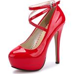 Rote Lack-Optik High Heels & Stiletto-Pumps mit Riemchen aus Samt für Damen Größe 42,5 