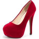 Rote Sexy Runde Pfennigabsatz Sky Heels aus Veloursleder für Damen Größe 45 zur Hochzeit 