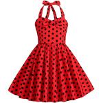 Rote Gepunktete Vintage Ärmellose Audrey Hepburn Gemusterte Kinderkleider mit Kirschenmotiv mit Reißverschluss für Mädchen für den für den Sommer 